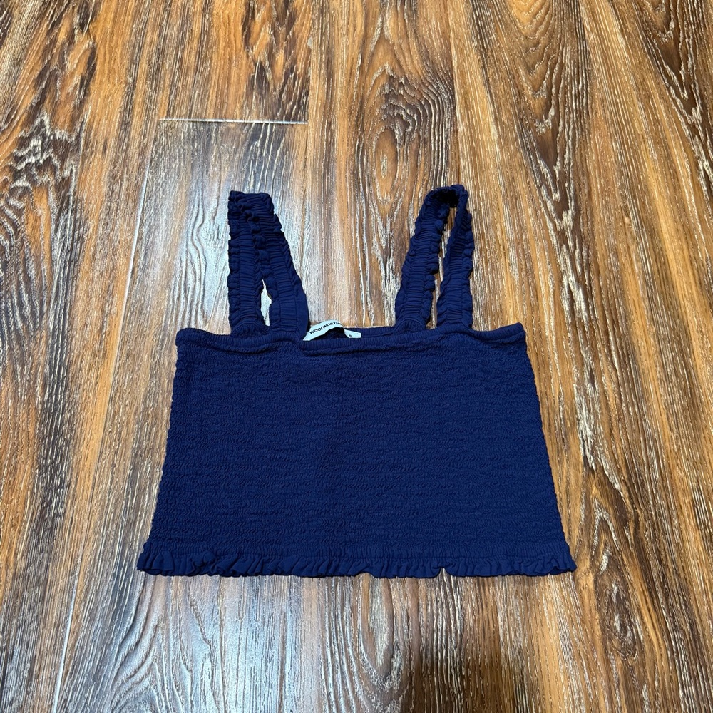 Navy Blue Women's Size 8 M /‎ L Smocked Mini Crop Top Tank Woolworths Ruffled